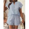 imageSOLY HUX Womens Plus Size 2 Piece Outfits Striped Short Sleeve Blouse Tops and Ruffle Hem Shorts SetsDark Grey Striped