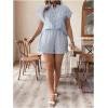 imageSOLY HUX Womens Plus Size 2 Piece Outfits Striped Short Sleeve Blouse Tops and Ruffle Hem Shorts SetsDark Grey Striped