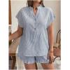 imageSOLY HUX Womens Plus Size 2 Piece Outfits Striped Short Sleeve Blouse Tops and Ruffle Hem Shorts SetsDark Grey Striped
