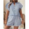imageSOLY HUX Womens Plus Size 2 Piece Outfits Striped Short Sleeve Blouse Tops and Ruffle Hem Shorts SetsDark Grey Striped