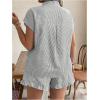 imageSOLY HUX Womens Plus Size 2 Piece Outfits Striped Short Sleeve Blouse Tops and Ruffle Hem Shorts SetsGrey Striped