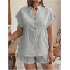 imageSOLY HUX Womens Plus Size 2 Piece Outfits Striped Short Sleeve Blouse Tops and Ruffle Hem Shorts SetsGrey Striped