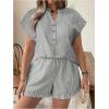 imageSOLY HUX Womens Plus Size 2 Piece Outfits Striped Short Sleeve Blouse Tops and Ruffle Hem Shorts SetsGrey Striped