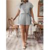 imageSOLY HUX Womens Plus Size 2 Piece Outfits Striped Short Sleeve Blouse Tops and Ruffle Hem Shorts SetsGrey Striped