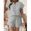 imageSOLY HUX Womens Plus Size 2 Piece Outfits Striped Short Sleeve Blouse Tops and Ruffle Hem Shorts SetsGrey Striped