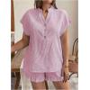 imageSOLY HUX Womens Plus Size 2 Piece Outfits Striped Short Sleeve Blouse Tops and Ruffle Hem Shorts SetsRed Striped