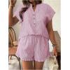imageSOLY HUX Womens Plus Size 2 Piece Outfits Striped Short Sleeve Blouse Tops and Ruffle Hem Shorts SetsRed Striped