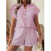 imageSOLY HUX Womens Plus Size 2 Piece Outfits Striped Short Sleeve Blouse Tops and Ruffle Hem Shorts SetsRed Striped