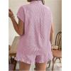 imageSOLY HUX Womens Plus Size 2 Piece Outfits Striped Short Sleeve Blouse Tops and Ruffle Hem Shorts SetsRed Striped