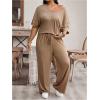 imageSOLY HUX Womens Plus Size 2 Piece Outfits V Neck Half Sleeve Tee Tops and Pants Summer SetPlain Khaki