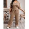 imageSOLY HUX Womens Plus Size 2 Piece Outfits V Neck Half Sleeve Tee Tops and Pants Summer SetPlain Khaki