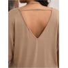 imageSOLY HUX Womens Plus Size 2 Piece Outfits V Neck Half Sleeve Tee Tops and Pants Summer SetPlain Khaki