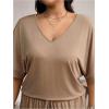 imageSOLY HUX Womens Plus Size 2 Piece Outfits V Neck Half Sleeve Tee Tops and Pants Summer SetPlain Khaki