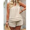 imageSOLY HUX Womens Plus Size 2 Piece Summer Outfits V Neck Sleeveless Tops and Shorts Vacation SetsPlain Apricot
