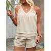 imageSOLY HUX Womens Plus Size 2 Piece Summer Outfits V Neck Sleeveless Tops and Shorts Vacation SetsPlain Apricot
