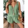 imageSOLY HUX Womens Plus Size 2 Piece Summer Vacation Outfits V Neck Sleeveless Tops and Shorts with PocketsPlain Green