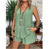 imageSOLY HUX Womens Plus Size 2 Piece Summer Vacation Outfits V Neck Sleeveless Tops and Shorts with PocketsPlain Green