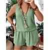 imageSOLY HUX Womens Plus Size 2 Piece Summer Vacation Outfits V Neck Sleeveless Tops and Shorts with PocketsPlain Green