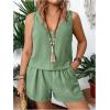 imageSOLY HUX Womens Plus Size 2 Piece Summer Vacation Outfits V Neck Sleeveless Tops and Shorts with PocketsPlain Green