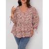 imageSOLY HUX Womens Plus Size Blouse Floral Print V Neck 34 Sleeve Layered Ruffle Hem Blouses TopsDusty Pink