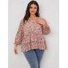imageSOLY HUX Womens Plus Size Blouse Floral Print V Neck 34 Sleeve Layered Ruffle Hem Blouses TopsDusty Pink