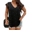 imageSOLY HUX Womens Plus Size Blouse Lace Mesh Cap Sleeve Shirts Pearl V Neck Summer Shirt TopsSolid Black