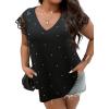 imageSOLY HUX Womens Plus Size Blouse Lace Mesh Cap Sleeve Shirts Pearl V Neck Summer Shirt TopsSolid Black