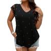 imageSOLY HUX Womens Plus Size Blouse Lace Mesh Cap Sleeve Shirts Pearl V Neck Summer Shirt TopsSolid Black