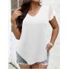 imageSOLY HUX Womens Plus Size Blouse Lace Mesh Cap Sleeve Shirts Pearl V Neck Summer Shirt TopsSolid White