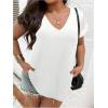 imageSOLY HUX Womens Plus Size Blouse Lace Mesh Cap Sleeve Shirts Pearl V Neck Summer Shirt TopsSolid White