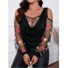 imageSOLY HUX Womens Plus Size Cold Shoulder Blouse Floral Mesh Long Sleeve Shirts Elegant TopsBlack Floral