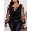 imageSOLY HUX Womens Plus Size Cold Shoulder Blouse Floral Mesh Long Sleeve Shirts Elegant TopsBlack Floral
