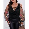 imageSOLY HUX Womens Plus Size Cold Shoulder Blouse Floral Mesh Long Sleeve Shirts Elegant TopsBlack Floral