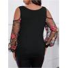 imageSOLY HUX Womens Plus Size Cold Shoulder Blouse Floral Mesh Long Sleeve Shirts Elegant TopsBlack Floral