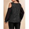 imageSOLY HUX Womens Plus Size Cold Shoulder Blouse Floral Mesh Long Sleeve Shirts Elegant TopsBlack Glitter