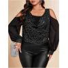 imageSOLY HUX Womens Plus Size Cold Shoulder Blouse Floral Mesh Long Sleeve Shirts Elegant TopsBlack Glitter