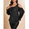 imageSOLY HUX Womens Plus Size Cold Shoulder Blouse Floral Mesh Long Sleeve Shirts Elegant TopsBlack Glitter