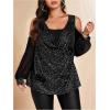 imageSOLY HUX Womens Plus Size Cold Shoulder Blouse Floral Mesh Long Sleeve Shirts Elegant TopsBlack Glitter