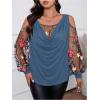 imageSOLY HUX Womens Plus Size Cold Shoulder Blouse Floral Mesh Long Sleeve Shirts Elegant TopsBlue Floral