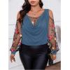 imageSOLY HUX Womens Plus Size Cold Shoulder Blouse Floral Mesh Long Sleeve Shirts Elegant TopsBlue Floral