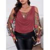imageSOLY HUX Womens Plus Size Cold Shoulder Blouse Floral Mesh Long Sleeve Shirts Elegant TopsRed Floral