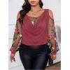 imageSOLY HUX Womens Plus Size Cold Shoulder Blouse Floral Mesh Long Sleeve Shirts Elegant TopsRed Floral