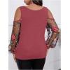 imageSOLY HUX Womens Plus Size Cold Shoulder Blouse Floral Mesh Long Sleeve Shirts Elegant TopsRed Floral