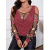 imageSOLY HUX Womens Plus Size Cold Shoulder Blouse Floral Mesh Long Sleeve Shirts Elegant TopsRed Floral