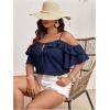 imageSOLY HUX Womens Plus Size Cold Shoulder Blouse Ruffle Trim Tie Front Shirts Casual Swiss Dots TopsDark Blue