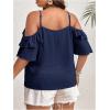 imageSOLY HUX Womens Plus Size Cold Shoulder Blouse Ruffle Trim Tie Front Shirts Casual Swiss Dots TopsDark Blue