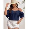 imageSOLY HUX Womens Plus Size Cold Shoulder Blouse Ruffle Trim Tie Front Shirts Casual Swiss Dots TopsDark Blue