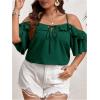imageSOLY HUX Womens Plus Size Cold Shoulder Blouse Ruffle Trim Tie Front Shirts Casual Swiss Dots TopsDark Green