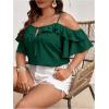 imageSOLY HUX Womens Plus Size Cold Shoulder Blouse Ruffle Trim Tie Front Shirts Casual Swiss Dots TopsDark Green