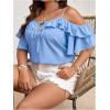 imageSOLY HUX Womens Plus Size Cold Shoulder Blouse Ruffle Trim Tie Front Shirts Casual Swiss Dots TopsLight Blue